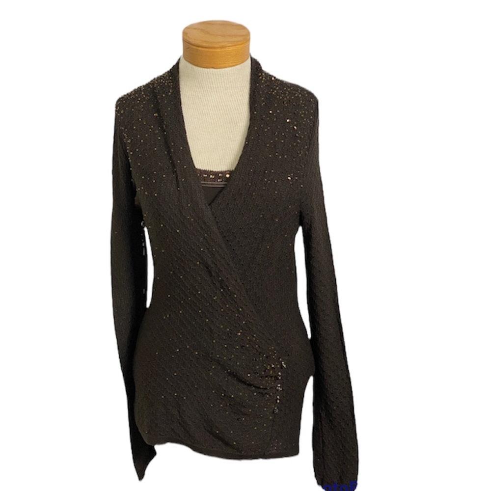 Ann Taylor M V-neck Beaded Brown Sweater and Tank